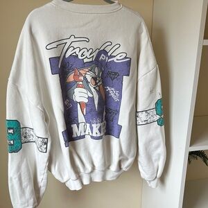 Marker White Crewneck Sweatshirt with Purple & Teal Graphic